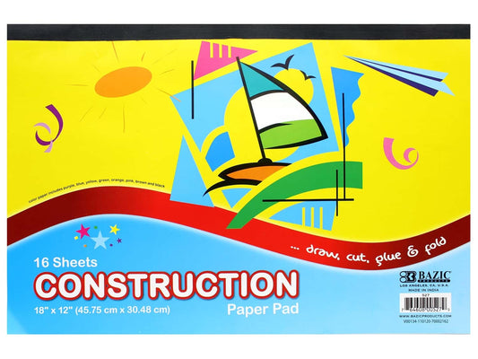 BAZIC 16 Ct. 18" X 12" Construction Paper Pad [527]