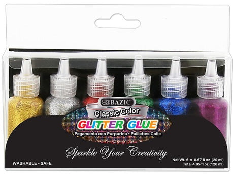 BAZIC 0.67 FL OZ (20 mL) 6 Classic Color Glitter Glue [3467]