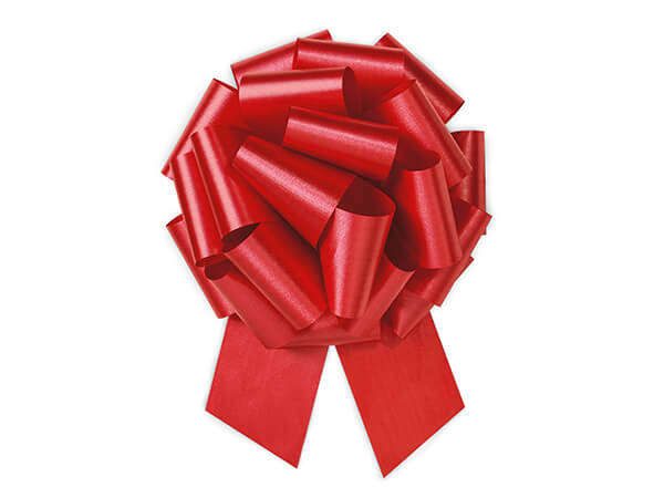 8 Inch Hot Red Flora Satin Pull Bow 1 Piece [PF40252]