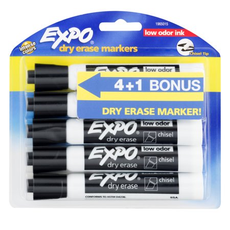 EXPO Low-Odor Dry-Erase Marker, Broad Chisel Tip, Black 6CT [SAN2046315]