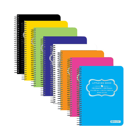 BAZIC 150 Ct. 4" X 5.5" Poly Cover Spiral Fat Book [5460]