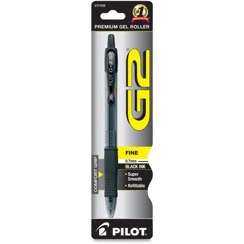 Pilot G2 Retractable Gel Ink Rollerball Pens, Fine Pen Point - 0.7 mm Pen Point Size Refillable - Retractable - Black Gel-based Ink - Translucent Barrel - 1 Each [PIL31026]