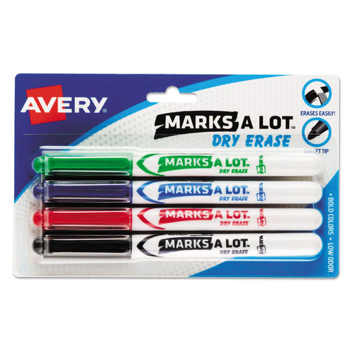 Avery MARK A LOT Pen-Style Dry Erase Markers, Bullet Tip, Assorted, 4/Set [AVE24459]