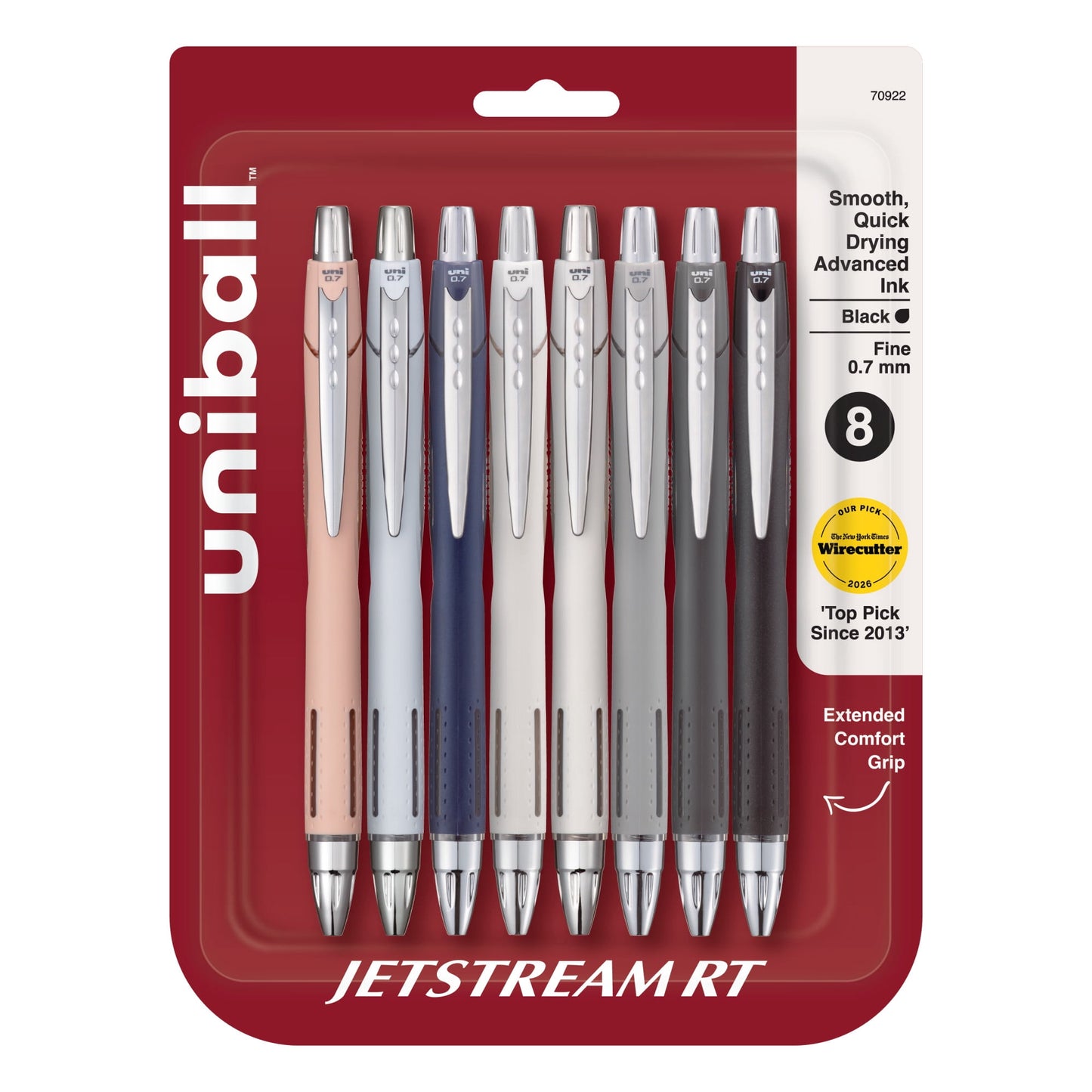 uniball Jetstream RT Retractable Ballpoint Pens, Fine Point, 0.7mm, Black Ink, 8 Count