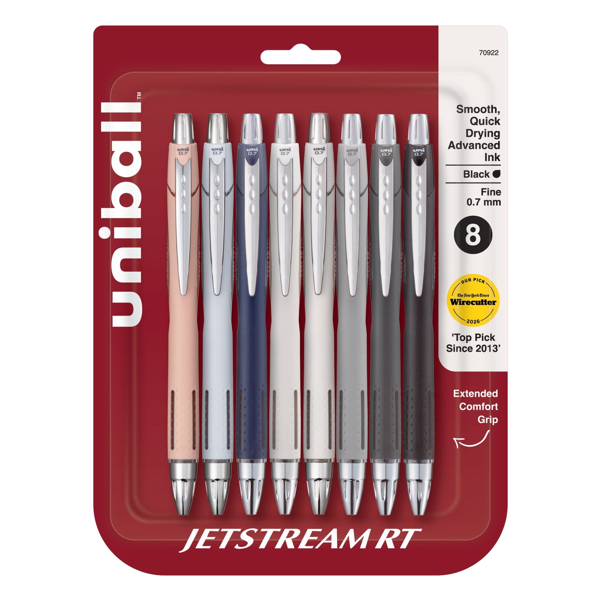 uniball Jetstream RT Retractable Ballpoint Pens, Fine Point, 0.7mm, Black Ink, 8 Count