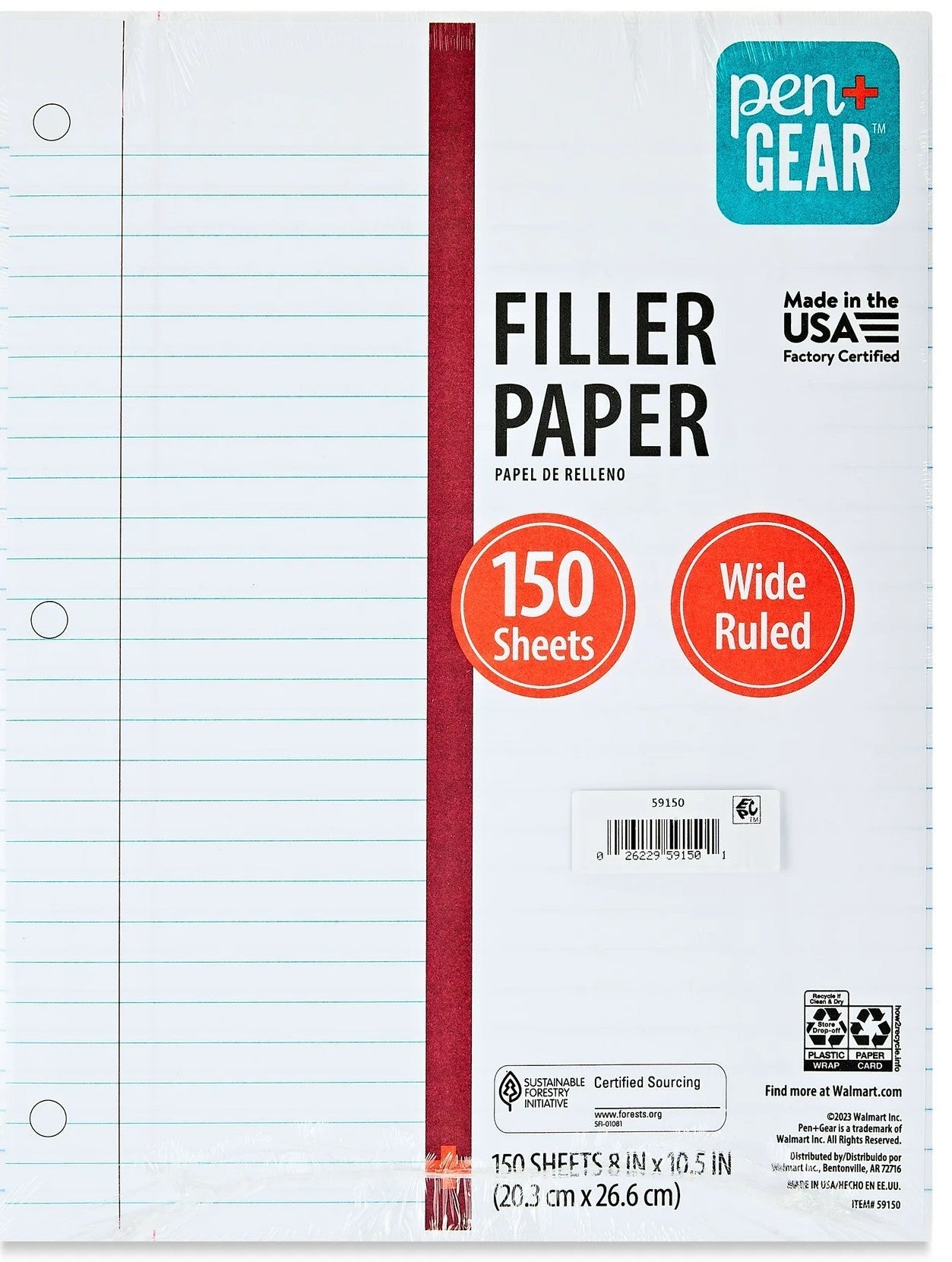 Pen+Gear Wide Ruled Filler Paper 150 Sheets [59150]