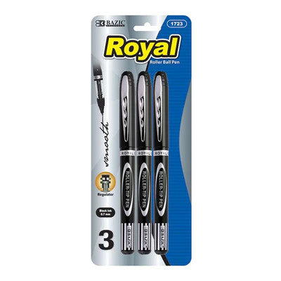 BAZIC Royal Black Rollerball Pen (3/Pack) [1723]