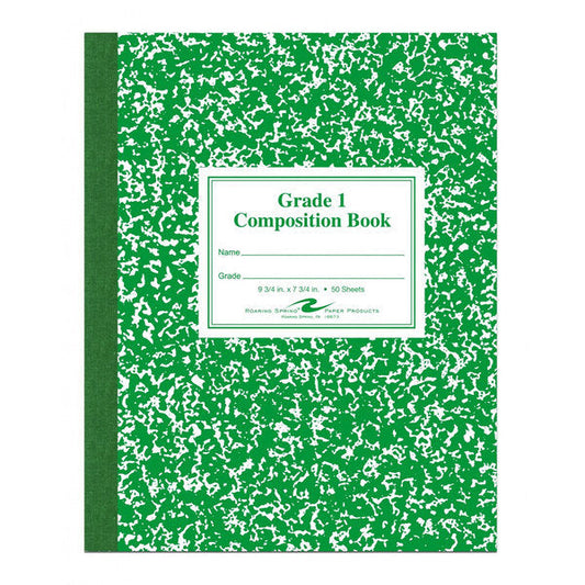 Roaring Spring 77920 7 3/4" x 9 3/4" Grade  1 School Ruled 50 Sheet Composition Book with Green Cover [ROA77920]
