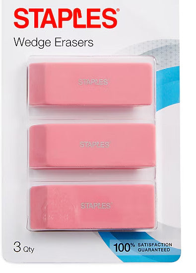 Staples Block Erasers, Pink, 3/Pack (10433-CC) [10433-CC]