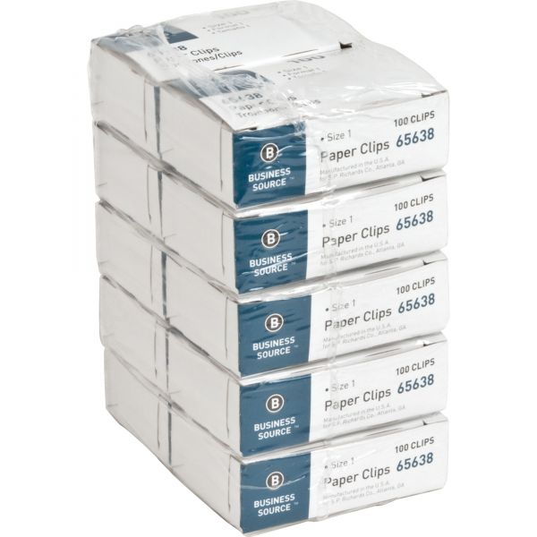Business Source #1 Paper Clips No. 1 Ridged Finish, 100/ Pack, Silver 65638