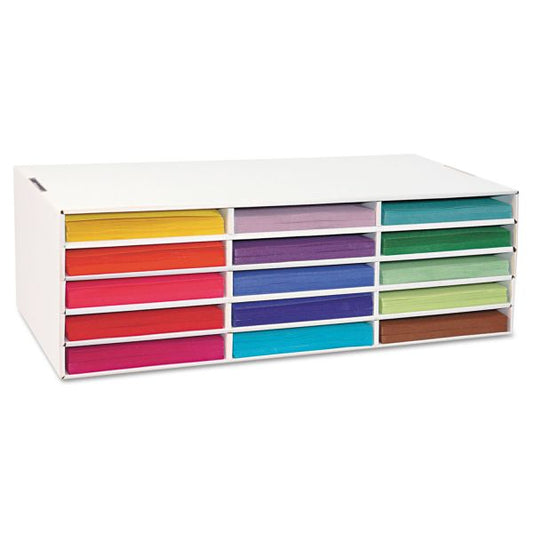 Pacon Classroom Keepers Letter-Size Construction Paper Sorter/Storage Box, 15 Compartments, 29.25 x 12.88 x 9.38, White [PAC001310]