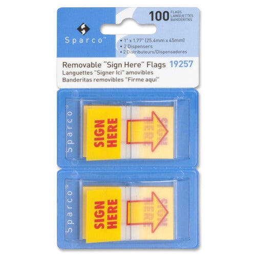 Sparco Pop-up Sign Here Flags in Dispenser, Rectangle - "SIGN HERE" [SPR19257]
