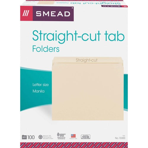 Smead Manila File Folders, Straight Tab, Letter Size, 100/Box [SMD10300]