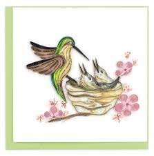 Quilled Hummingbird & Babies Greeting Card [BL1236]