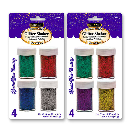BAZIC 8g / 0.28 Oz. 4 Primary Color Glitter Shaker [3442] [3442]