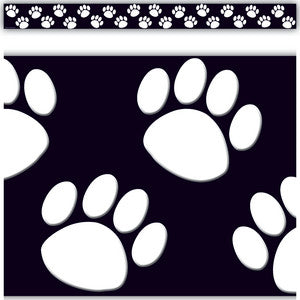 Black with White Paw Prints Straight Border Trim [TCR4642]