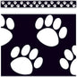 Black with White Paw Prints Straight Border Trim [TCR4642]