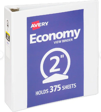 Avery Economy View 3-Ring Binder, 2" Round Rings, White [AVE05731]