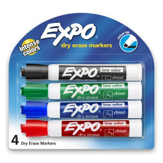 EXPO Low-Odor Dry-Erase Markers, Chisel Point, Assorted Colors, Pack Of 4 Markers [SAN80174]